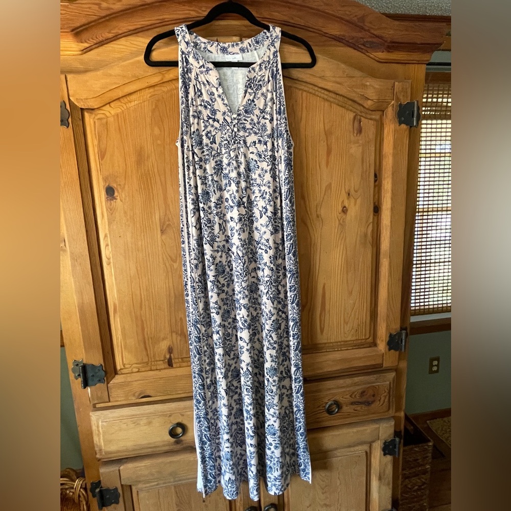 J. Jill Blue and White Floral Maxi Dress